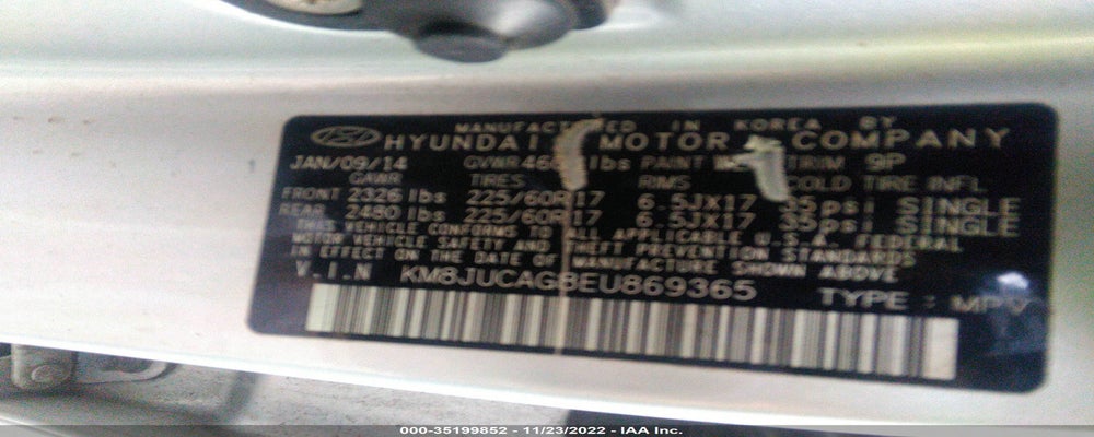 KM8JUCAG8EU869365 2014 HYUNDAI TUCSON photo no. 9