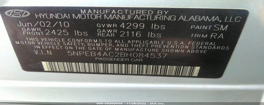 5NPEB4AC2BH084537 2011 HYUNDAI SONATA photo no. 9