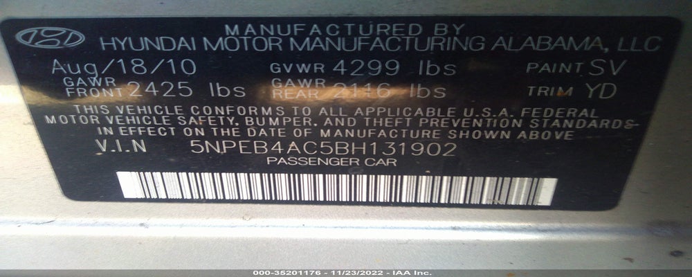 5NPEB4AC5BH131902 2011 HYUNDAI SONATA photo no. 9