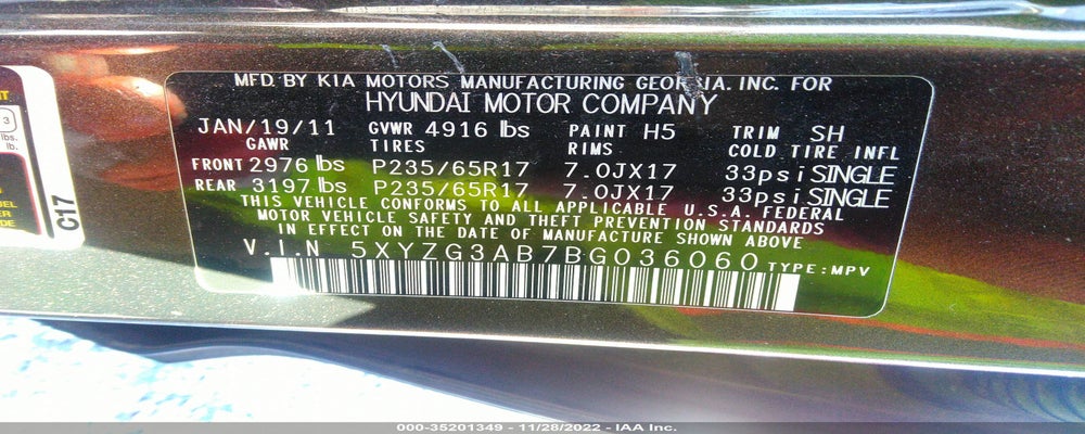 5XYZG3AB7BG036060 2011 HYUNDAI SANTA FE photo no. 9