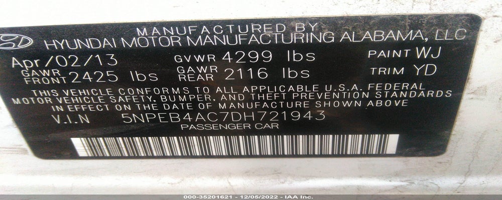 5NPEB4AC7DH721943 2013 HYUNDAI SONATA photo no. 9