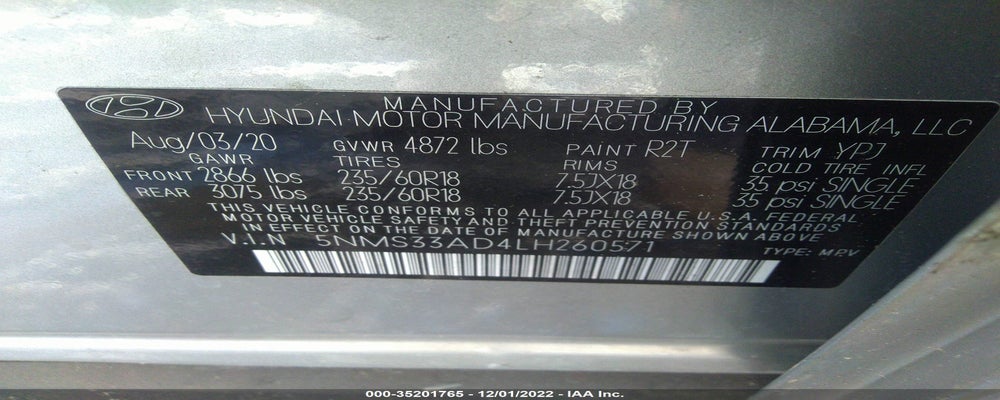 5NMS33AD4LH260571 2020 HYUNDAI SANTA FE photo no. 9