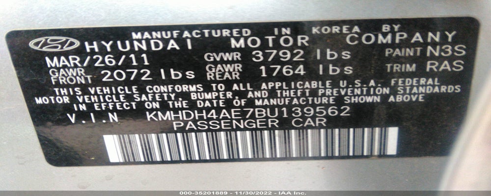 KMHDH4AE7BU139562 2011 HYUNDAI ELANTRA photo no. 9