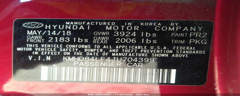 KMHD84LF4JU704399 2018 HYUNDAI ELANTRA photo no. 9