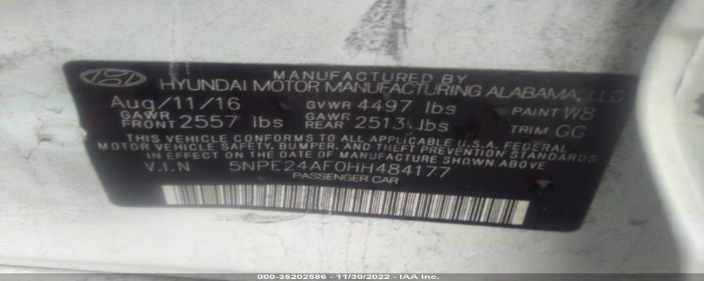 5NPE24AF0HH484177 2017 HYUNDAI SONATA photo no. 9