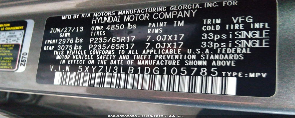 5XYZU3LB1DG105785 2013 HYUNDAI SANTA FE photo no. 9
