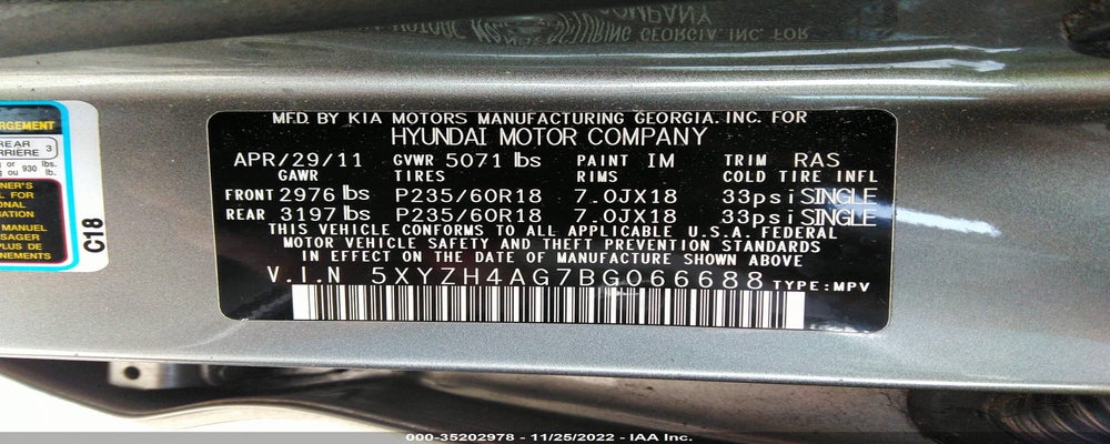 5XYZH4AG7BG066688 2011 HYUNDAI SANTA FE photo no. 9