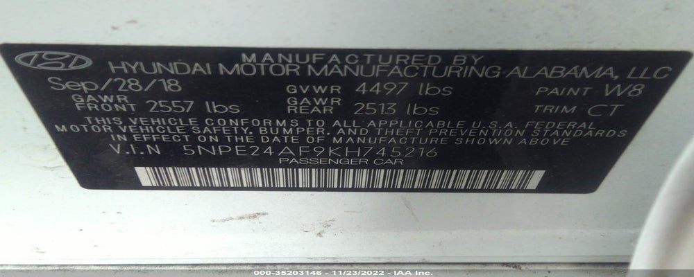 5NPE24AF9KH745216 2019 HYUNDAI SONATA photo no. 9