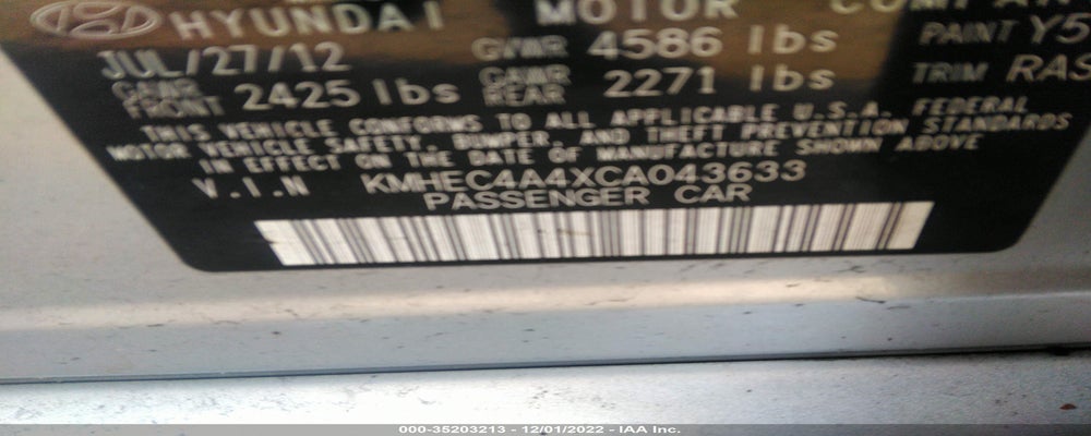 KMHEC4A4XCA043633 2012 HYUNDAI SONATA photo no. 9