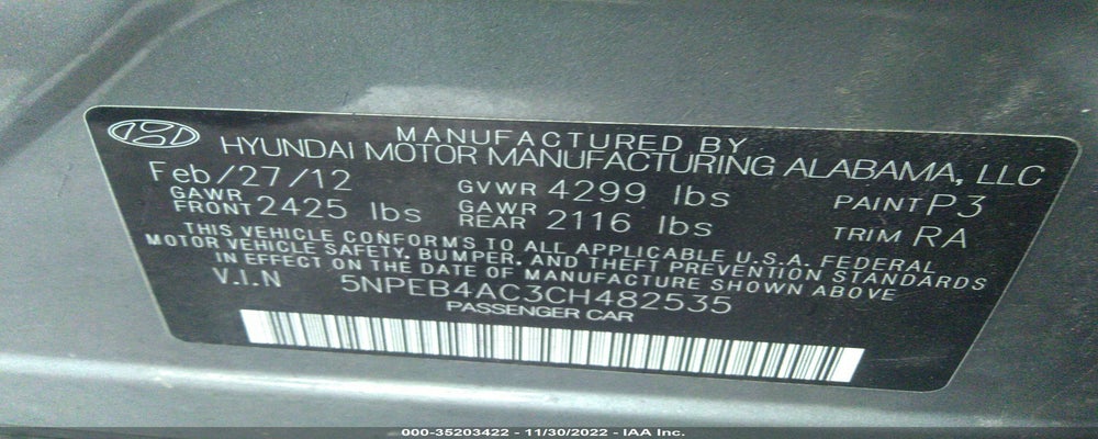 5NPEB4AC3CH482535 2012 HYUNDAI SONATA photo no. 9