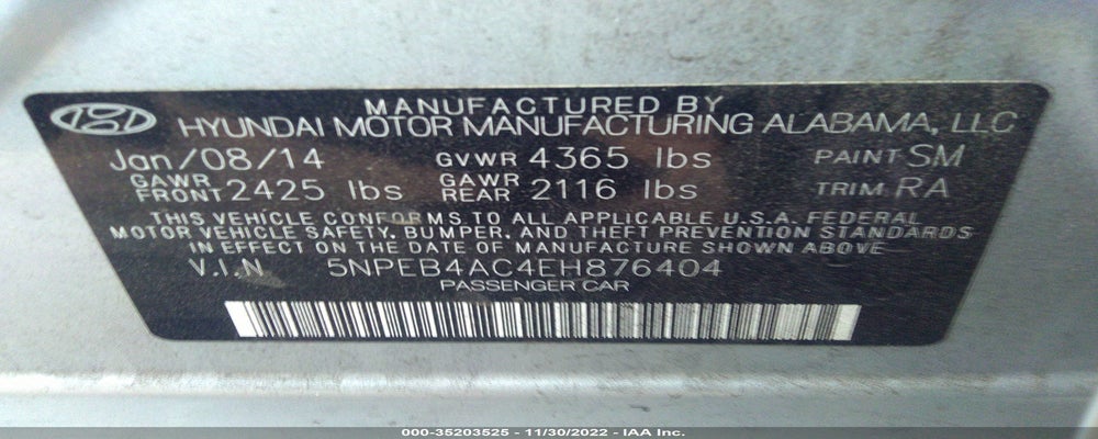 5NPEB4AC4EH876404 2014 HYUNDAI SONATA photo no. 9