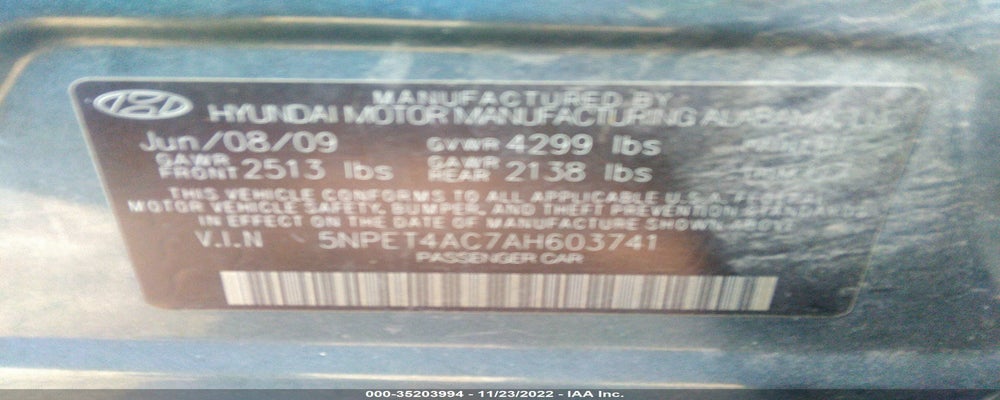 5NPET4AC7AH603741 2010 HYUNDAI SONATA photo no. 9