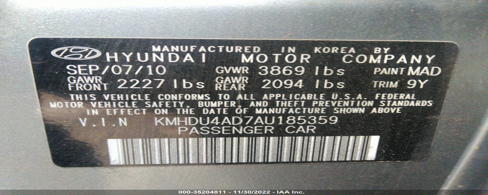 KMHDU4AD7AU185359 2010 HYUNDAI ELANTRA photo no. 9