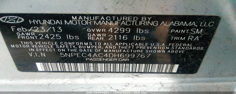 5NPEC4AC4DH699767 2013 HYUNDAI SONATA photo no. 9