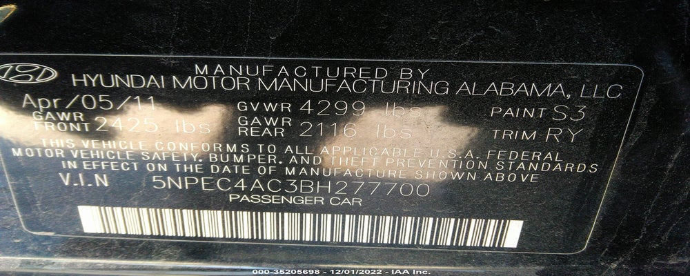 5NPEC4AC3BH277700 2011 HYUNDAI SONATA photo no. 9
