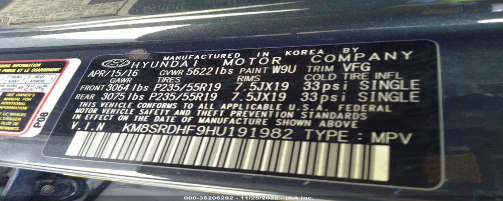 KM8SRDHF9HU191982 2017 HYUNDAI SANTA FE photo no. 9