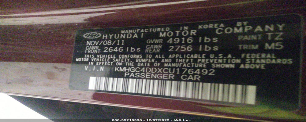 KMHGC4DDXCU176492 2012 HYUNDAI GENESIS photo no. 9