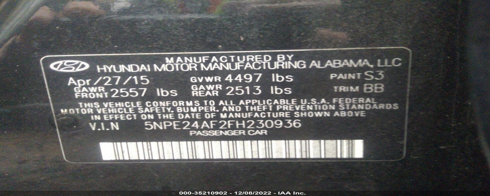 5NPE24AF2FH230936 2015 HYUNDAI SONATA photo no. 9