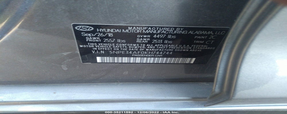 5NPE34AF0KH744744 2019 HYUNDAI SONATA photo no. 9