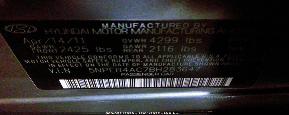 5NPEB4AC7BH283647 2011 HYUNDAI SONATA photo no. 9