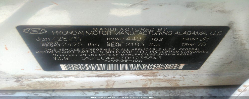 5NPEC4AB3BH235843 2011 HYUNDAI SONATA photo no. 9