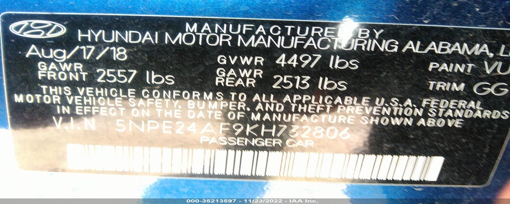 5NPE24AF9KH732806 2019 HYUNDAI SONATA photo no. 9