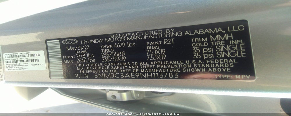 5NMJC3AE9NH113783 2022 HYUNDAI TUCSON photo no. 9