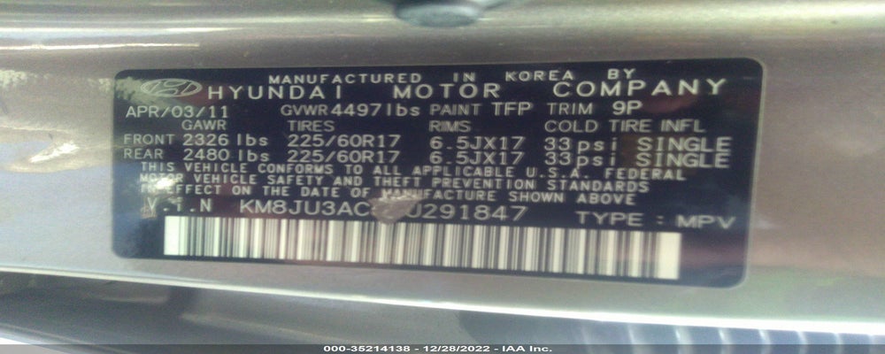 KM8JU3AC5BU291847 2011 HYUNDAI TUCSON photo no. 9