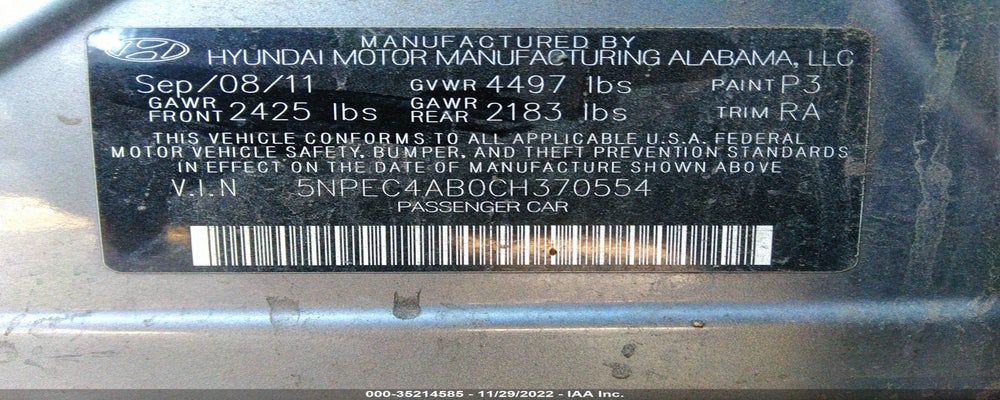 5NPEC4AB0CH370554 2012 HYUNDAI SONATA photo no. 9