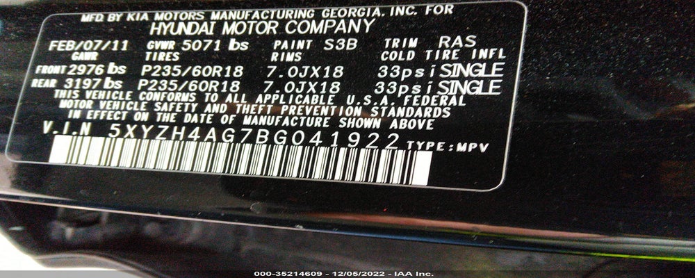 5XYZH4AG7BG041922 2011 HYUNDAI SANTA FE photo no. 9