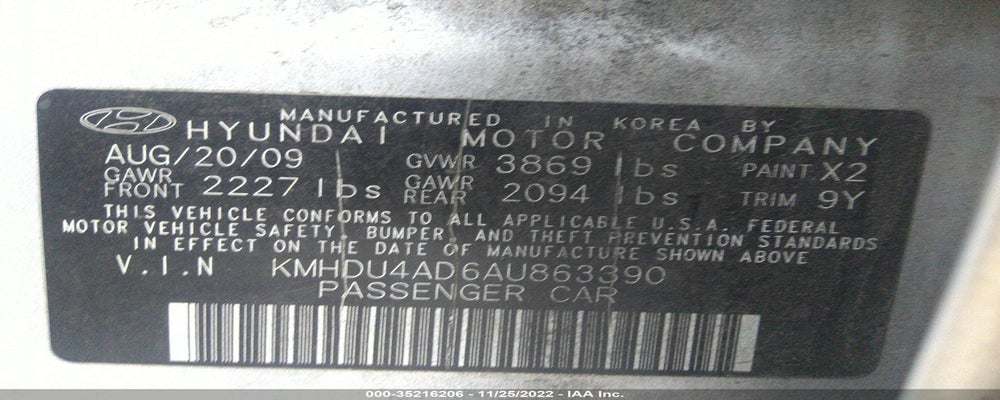 KMHDU4AD6AU863390 2010 HYUNDAI ELANTRA photo no. 9