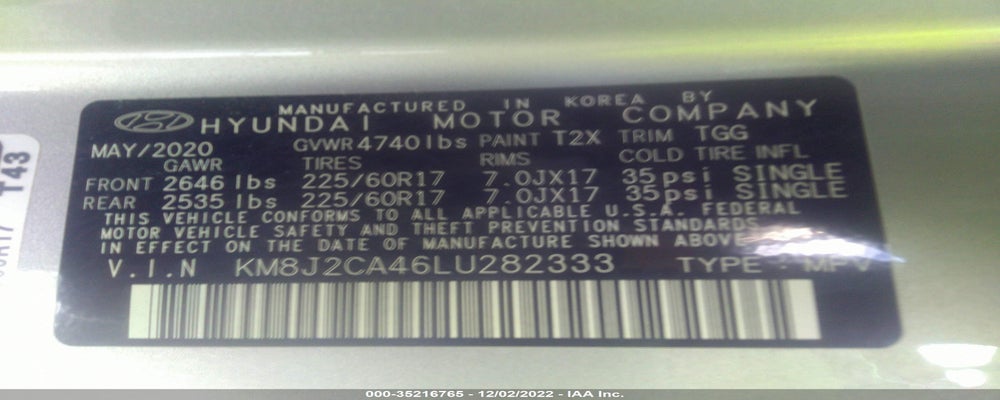 KM8J2CA46LU282333 2020 HYUNDAI TUCSON photo no. 9