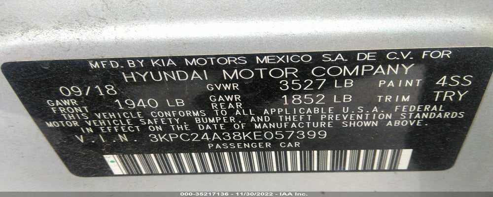 3KPC24A38KE057399 2019 HYUNDAI ACCENT photo no. 9