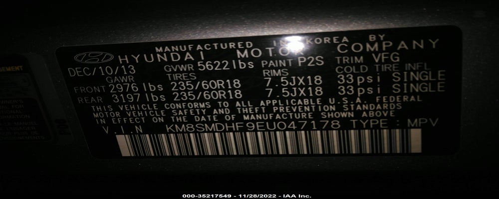 KM8SMDHF9EU047178 2014 HYUNDAI SANTA FE photo no. 9