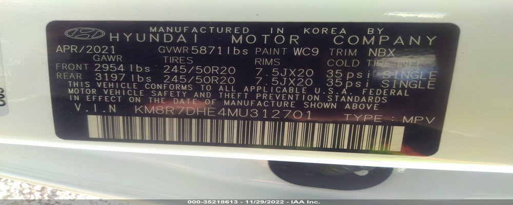 KM8R7DHE4MU312701 2021 HYUNDAI PALISADE photo no. 9
