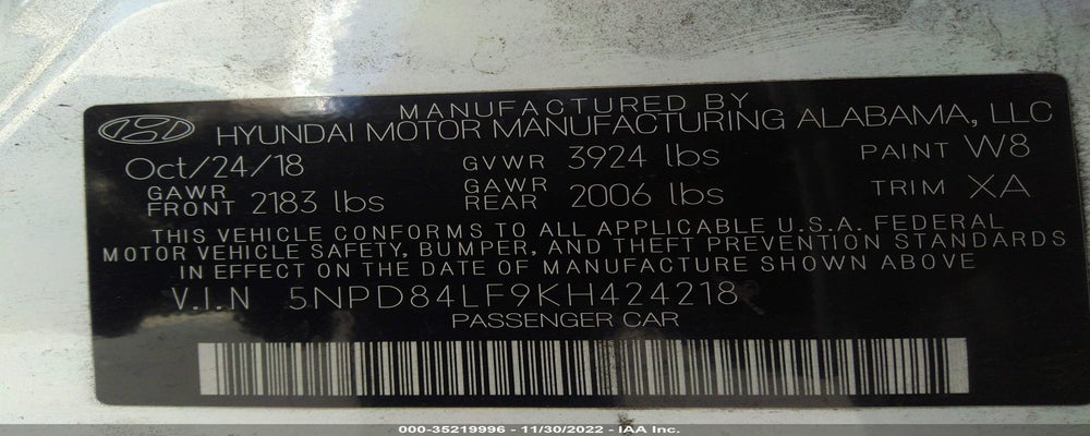 5NPD84LF9KH424218 2019 HYUNDAI ELANTRA photo no. 9