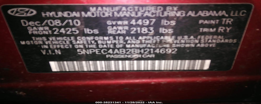 5NPEC4AB2BH214692 2011 HYUNDAI SONATA photo no. 9