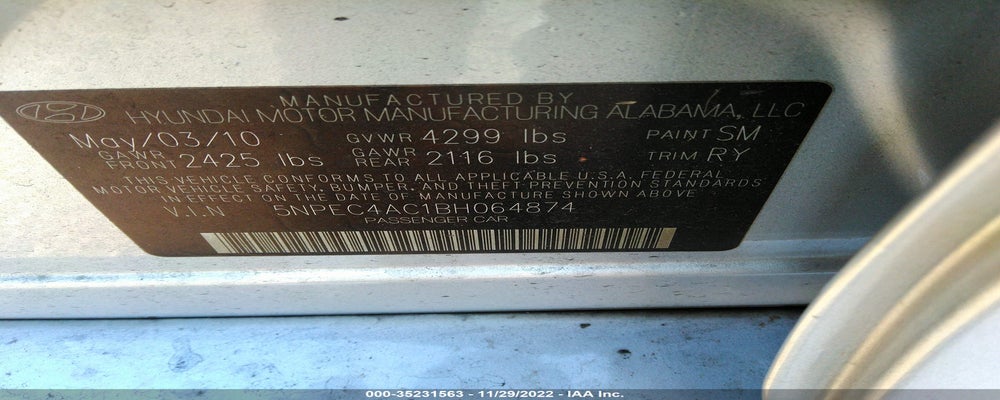 5NPEC4AC1BH064874 2011 HYUNDAI SONATA photo no. 9