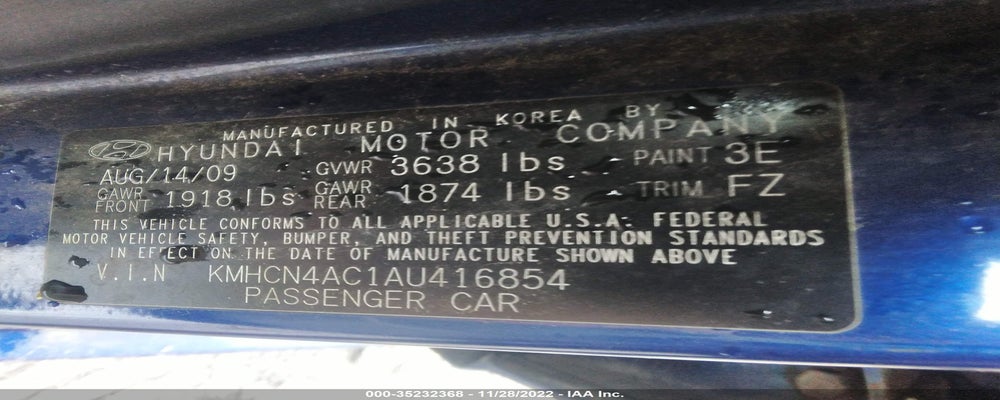 KMHCN4AC1AU416854 2010 HYUNDAI ACCENT photo no. 9
