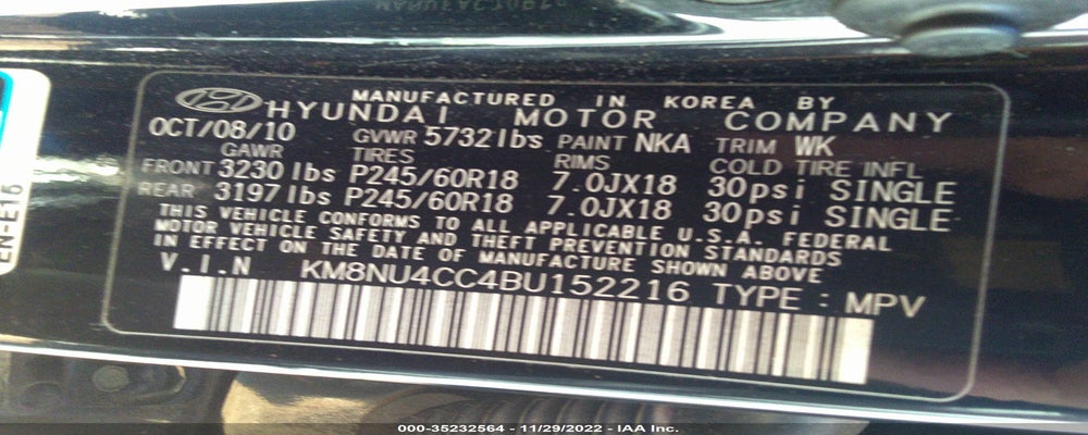 KM8NU4CC4BU152216 2011 HYUNDAI VERACRUZ photo no. 9