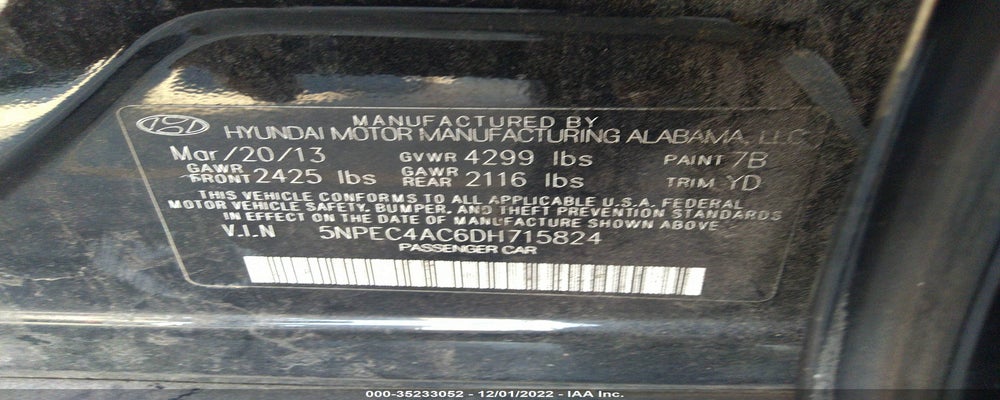 5NPEC4AC6DH715824 2013 HYUNDAI SONATA photo no. 9