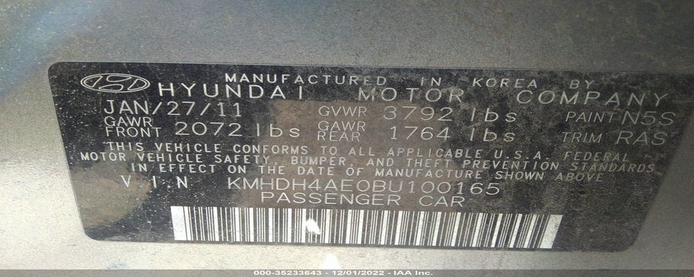 KMHDH4AE0BU100165 2011 HYUNDAI ELANTRA photo no. 9
