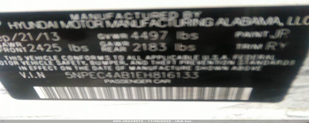 5NPEC4AB1EH816133 2014 HYUNDAI SONATA photo no. 9