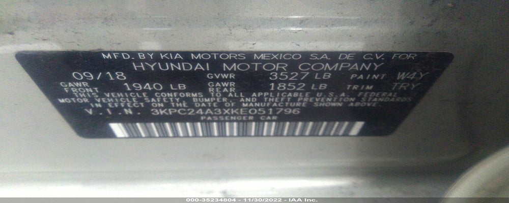 3KPC24A3XKE051796 2019 HYUNDAI ACCENT photo no. 9