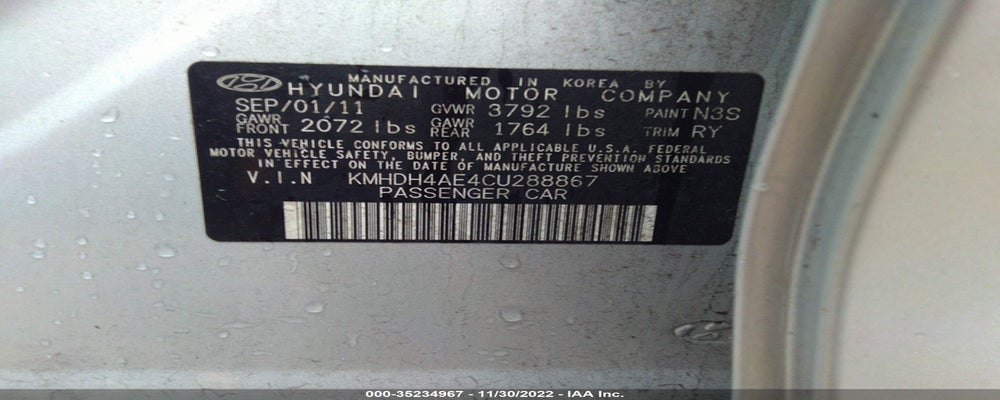 KMHDH4AE4CU288867 2012 HYUNDAI ELANTRA photo no. 9