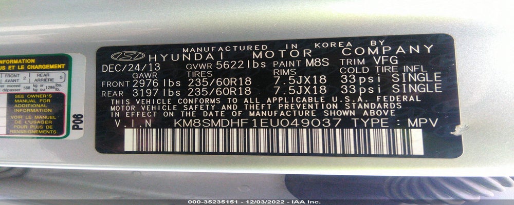 KM8SMDHF1EU049037 2014 HYUNDAI SANTA FE photo no. 9