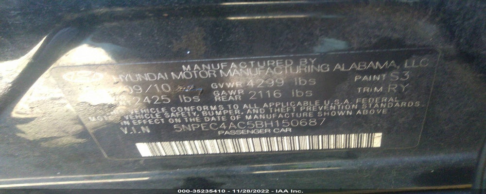 5NPEC4AC5BH150687 2011 HYUNDAI SONATA photo no. 9