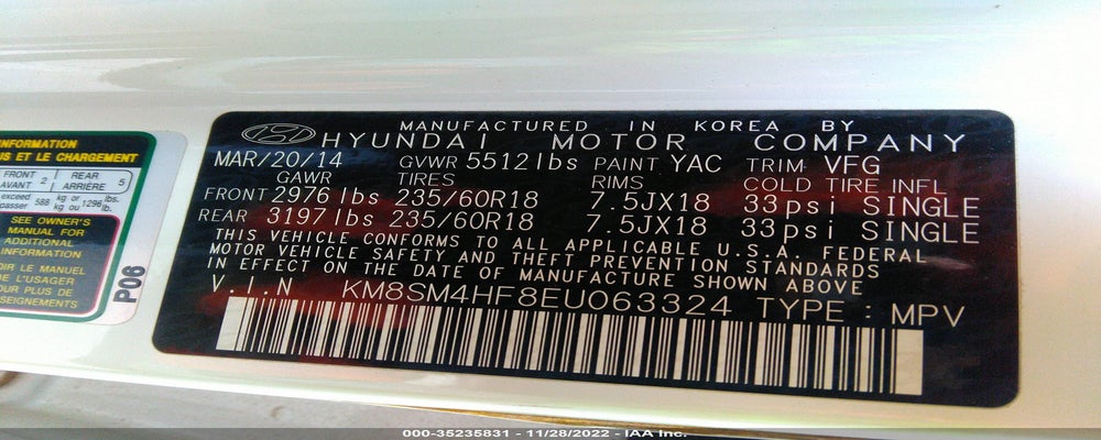 KM8SM4HF8EU063324 2014 HYUNDAI SANTA FE photo no. 9