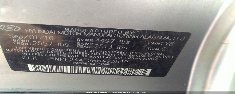 5NPE24AF2HH493849 2017 HYUNDAI SONATA photo no. 9