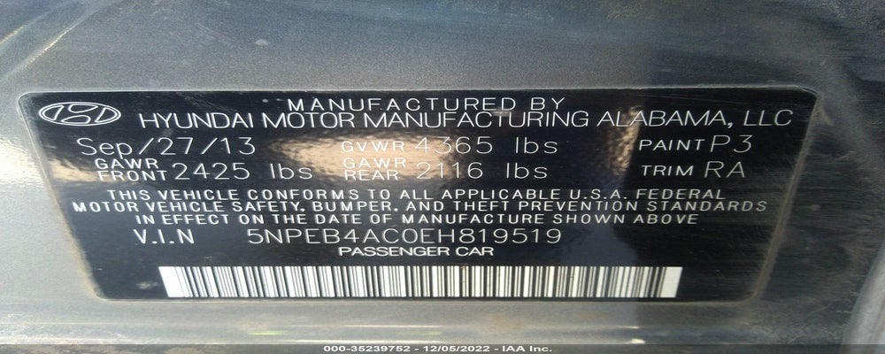 5NPEB4AC0EH819519 2014 HYUNDAI SONATA photo no. 9